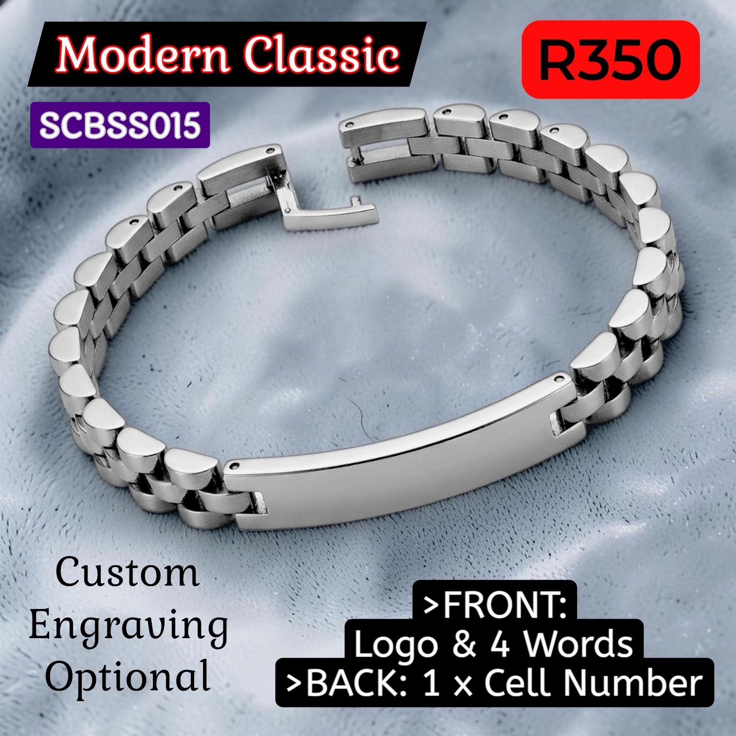 SCBSS015 Stainless Steel Medical Alert Modern Classic Bracelet - MedAlert SA