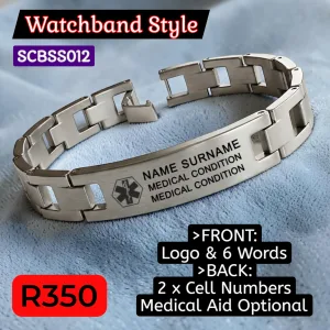 SCBSS012 Stainless Steel Medical Alert Watchband Bracelet - MedAlert SA