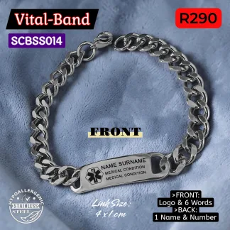 SCBSS014 Stainless Steel Medical Alert Vital-Band Bracelet - MedAlert SA